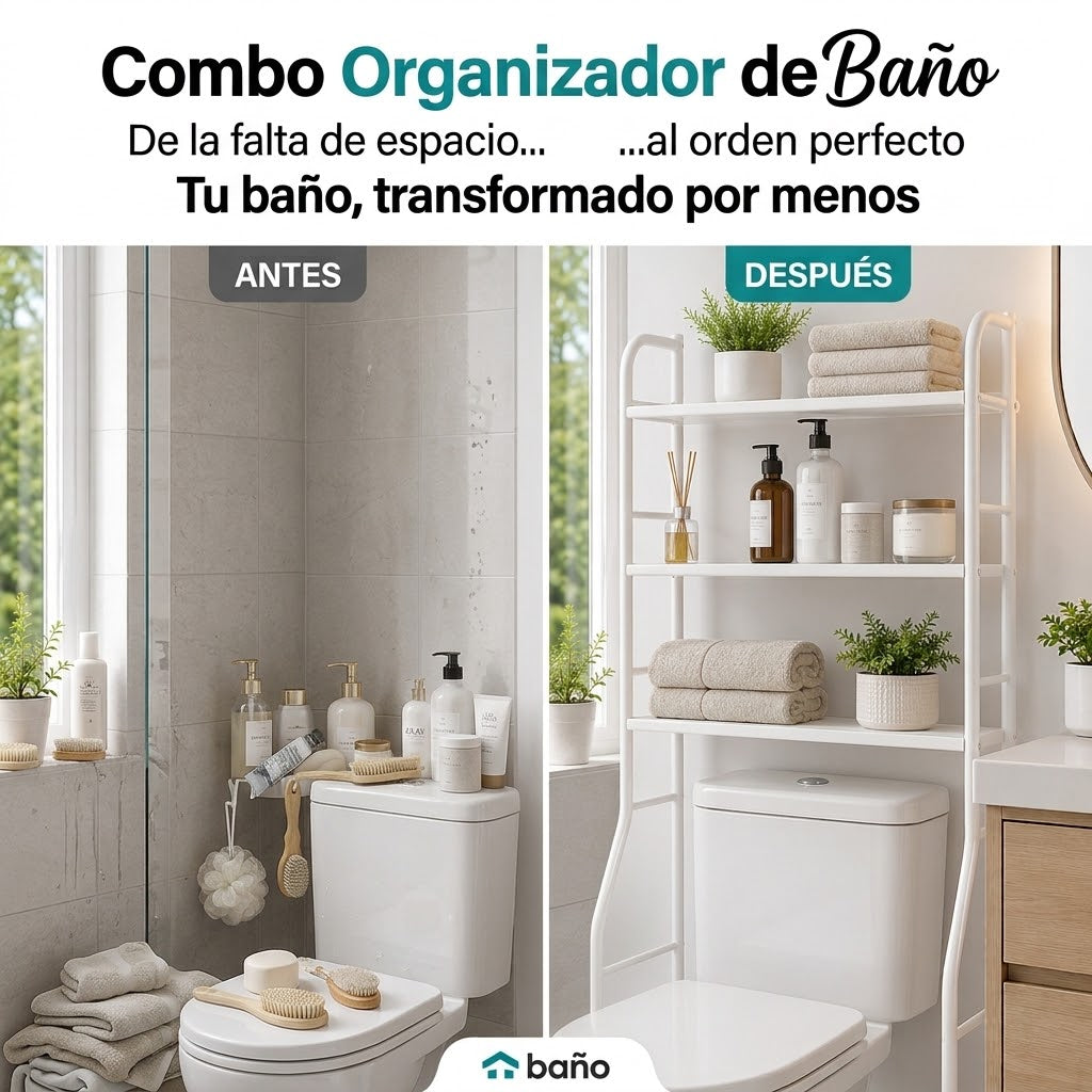 COMBO 2 EN 1🔥 Esquinero 4 niveles + Organizador de baño ✨