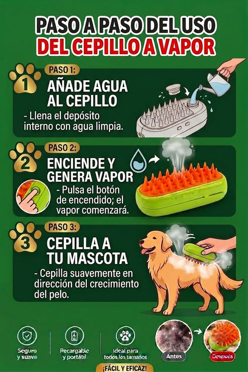 CEPILLO A VAPOR PARA MASCOTAS PAWSPA BRUSH 🐾