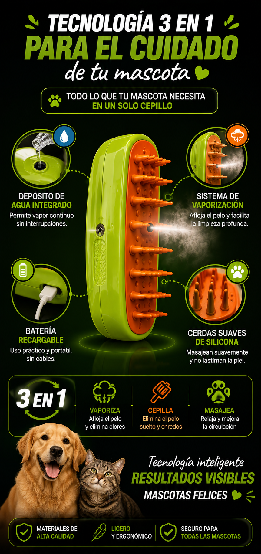 PROMO Cepillo a vapor para mascotas PawSpa Brush