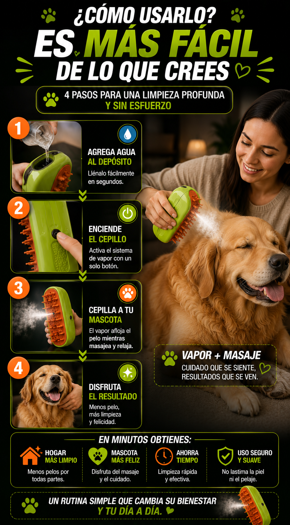 PROMO Cepillo a vapor para mascotas PawSpa Brush
