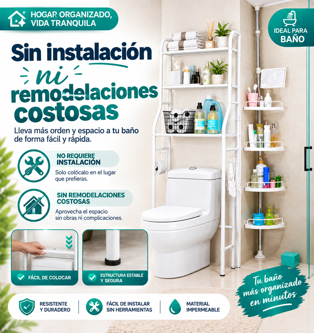 COMBO 2 EN 1🔥 Esquinero 4 niveles + Organizador de baño ✨