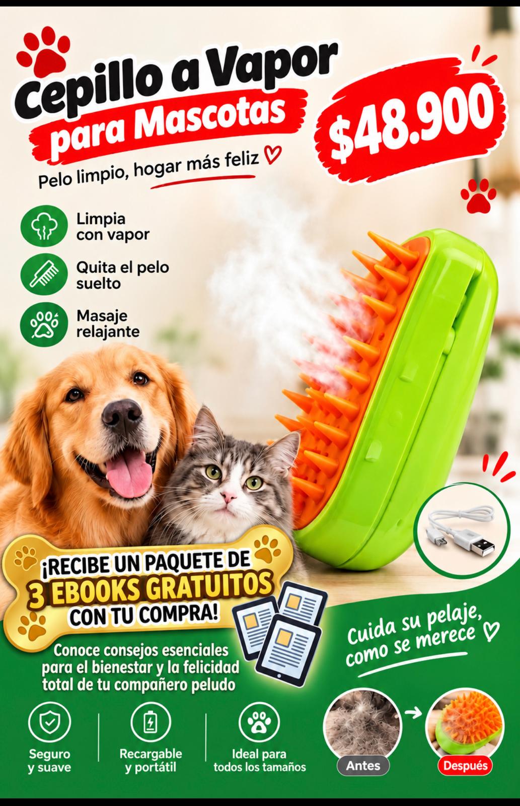 CEPILLO A VAPOR PARA MASCOTAS PAWSPA BRUSH 🐾